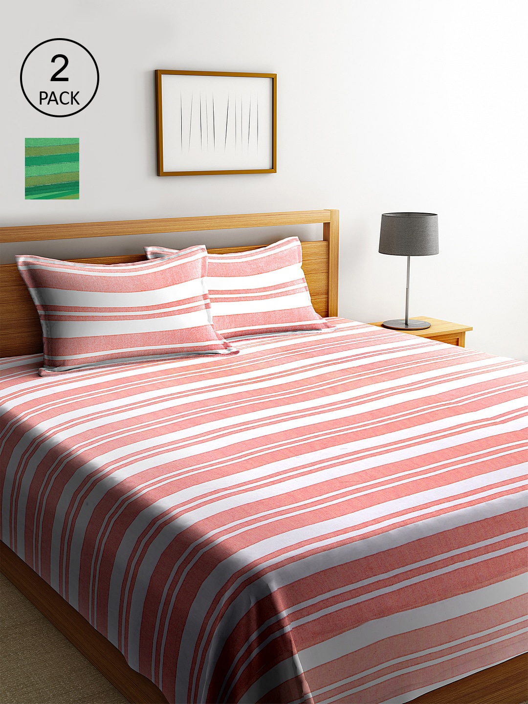 

KLOTTHE Set Of 2 Striped Double King Bed Covers With 4 Pillow Covers, Pink