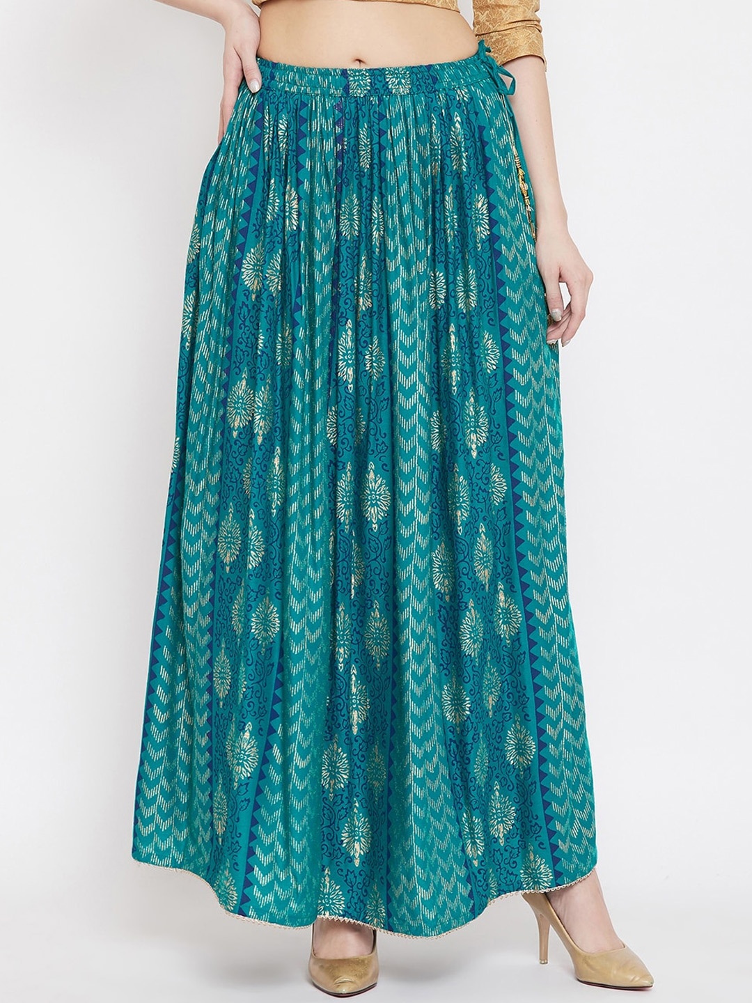 

Clora Creation Women Teal Green & Blue Printed Flared Maxi Skirt