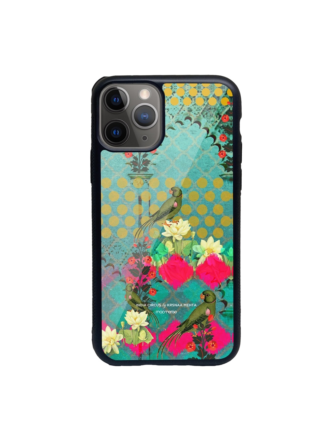 

macmerise Sea-Green & Pink Mitthu Miya Printed iPhone 11 Pro Back Case