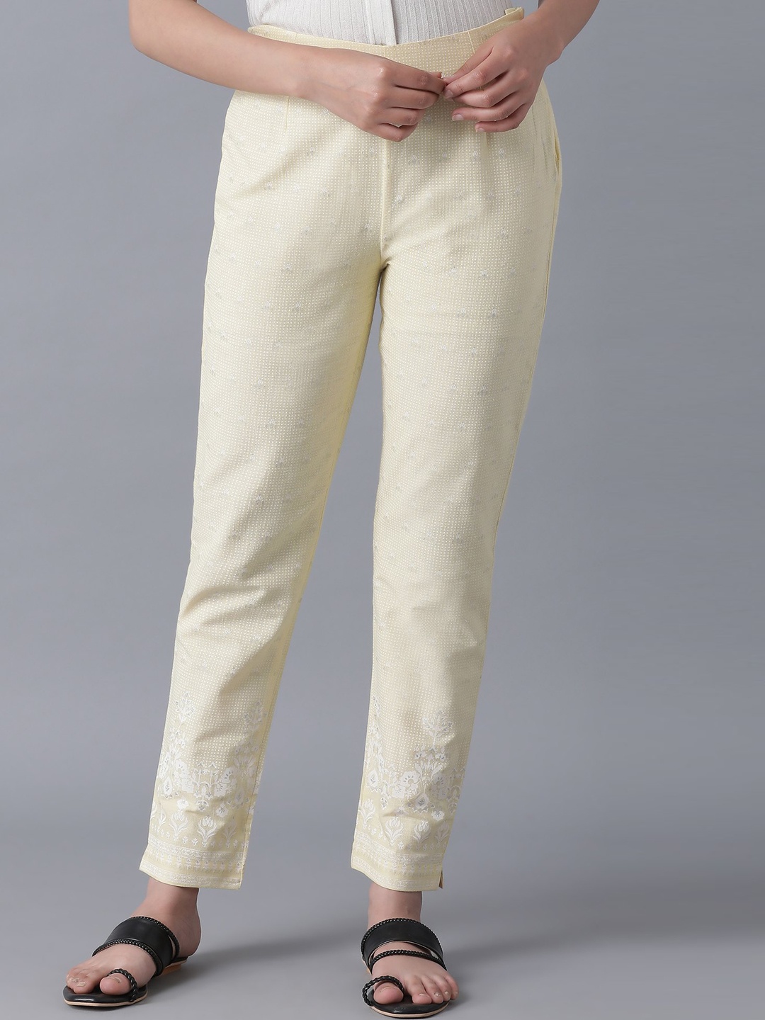 

W Women Yellow Slim Fit Solid Regular Trousers