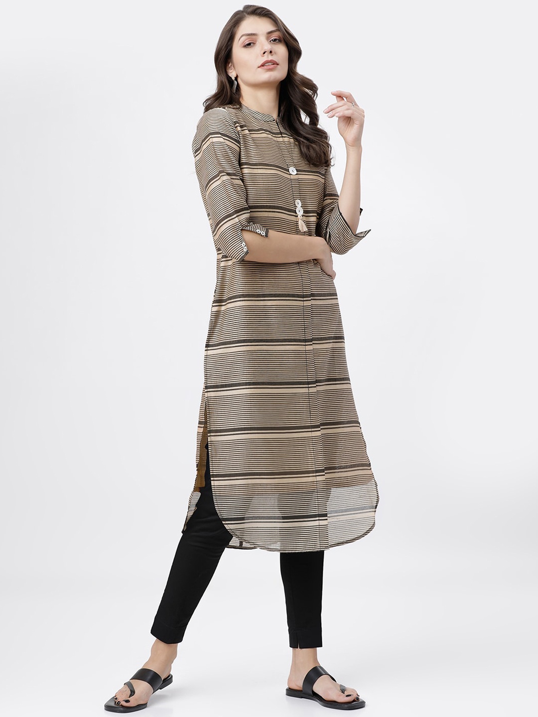 

Vishudh Women Brown Striped Kurta