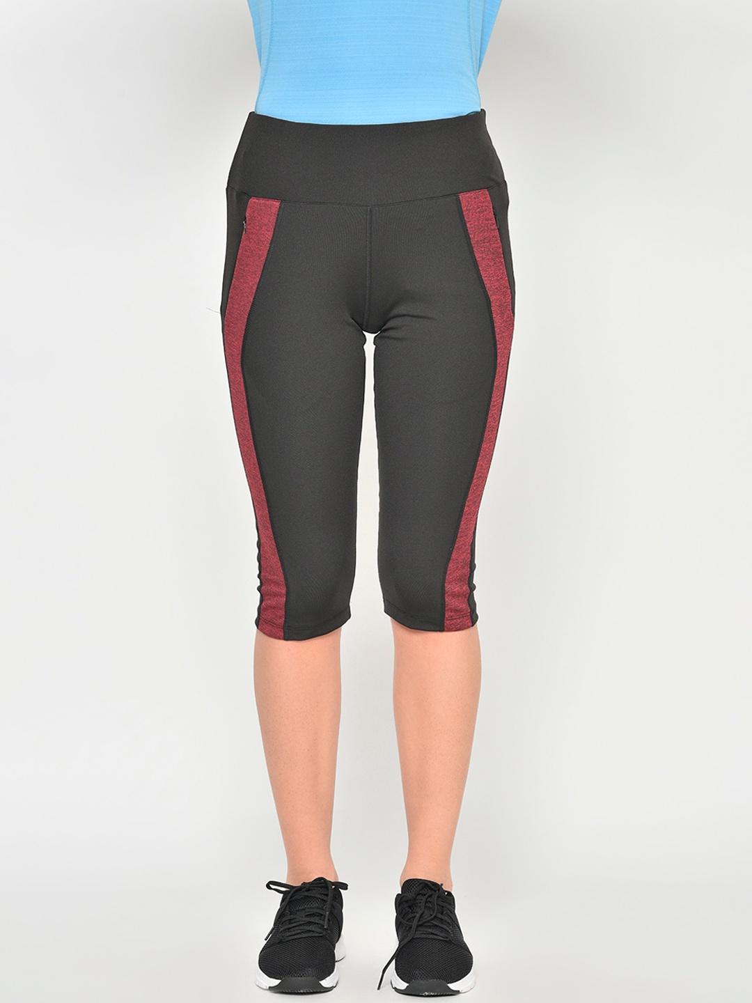 

Chkokko Women Black Maroon Solid Skinny Fit Gym Capris