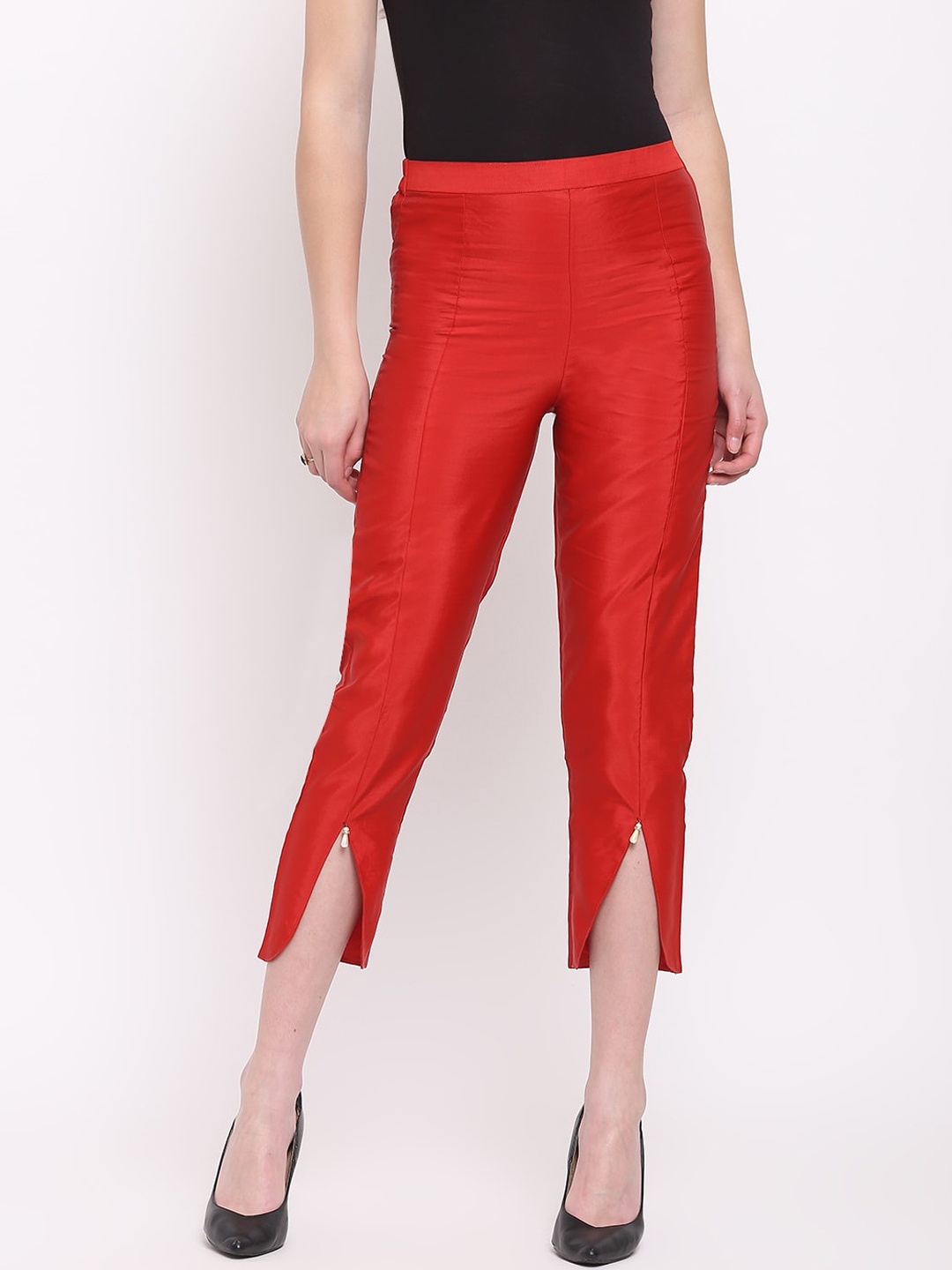 

RIVI Women Maroon Slim Fit Solid Cigarette Trousers