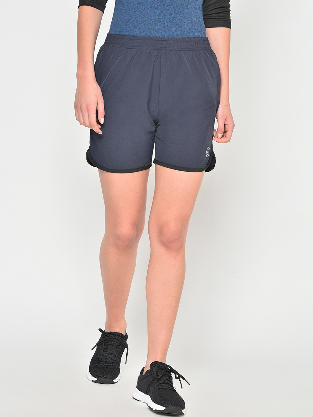 

CHKOKKO Women Navy Blue Solid Regular Fit Sports Shorts