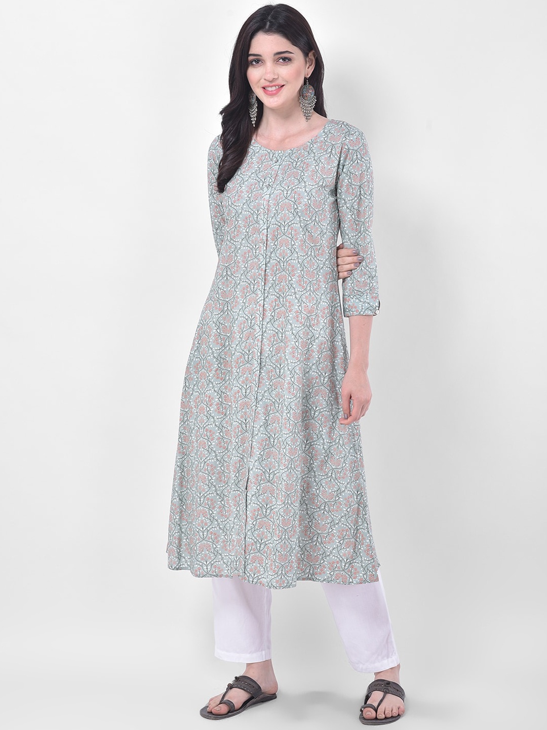 

Span Women Green Floral Printed Kurta