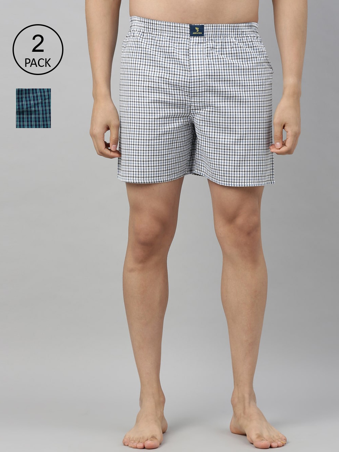 

Joven Men Pack Of 2 Checked Boxers JB2C002, White