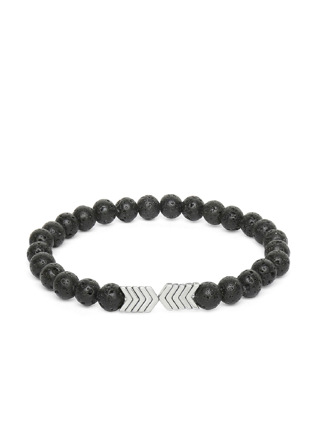 

OOMPH Men Black & Silver-Toned Alloy Handcrafted Elasticated Bracelet
