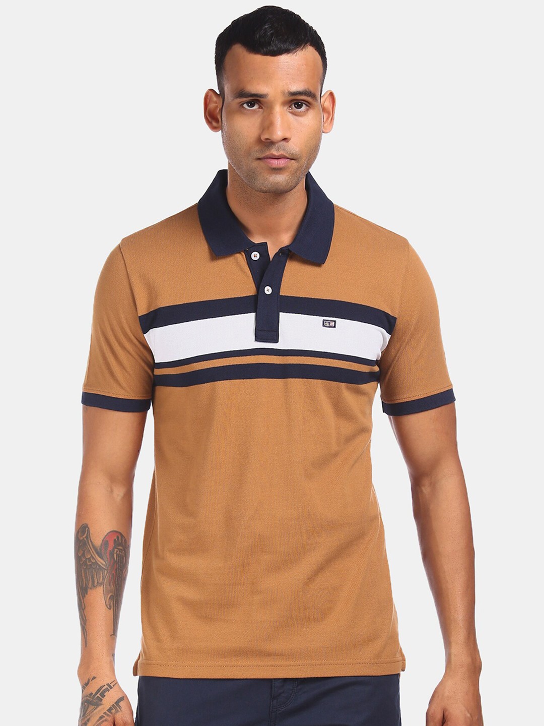 

Arrow Sport Men Brown Striped Polo Collar T-shirt