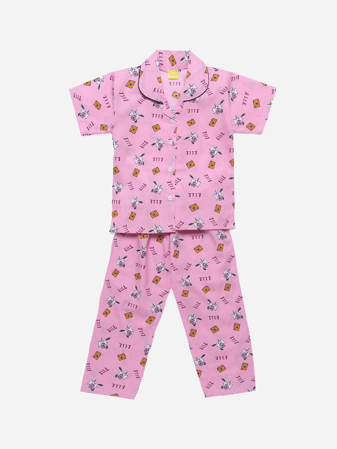 

The Magic Wand Girls Pink & Yellow Printed Night Suit