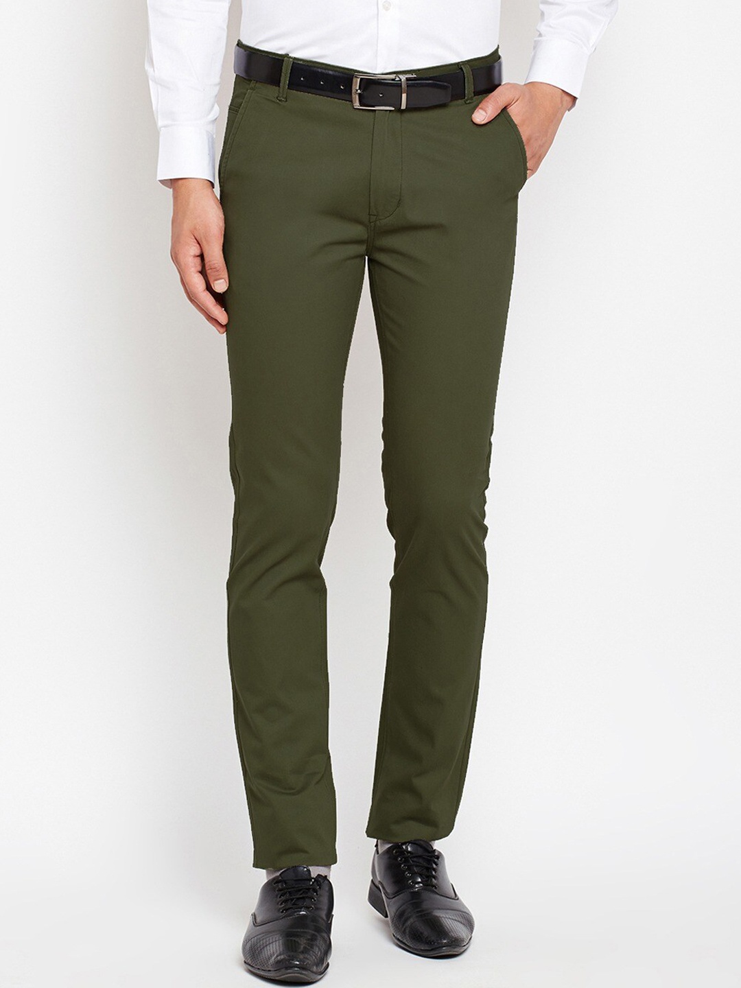 

Hancock Men Olive Green Slim Fit Solid Regular Trousers