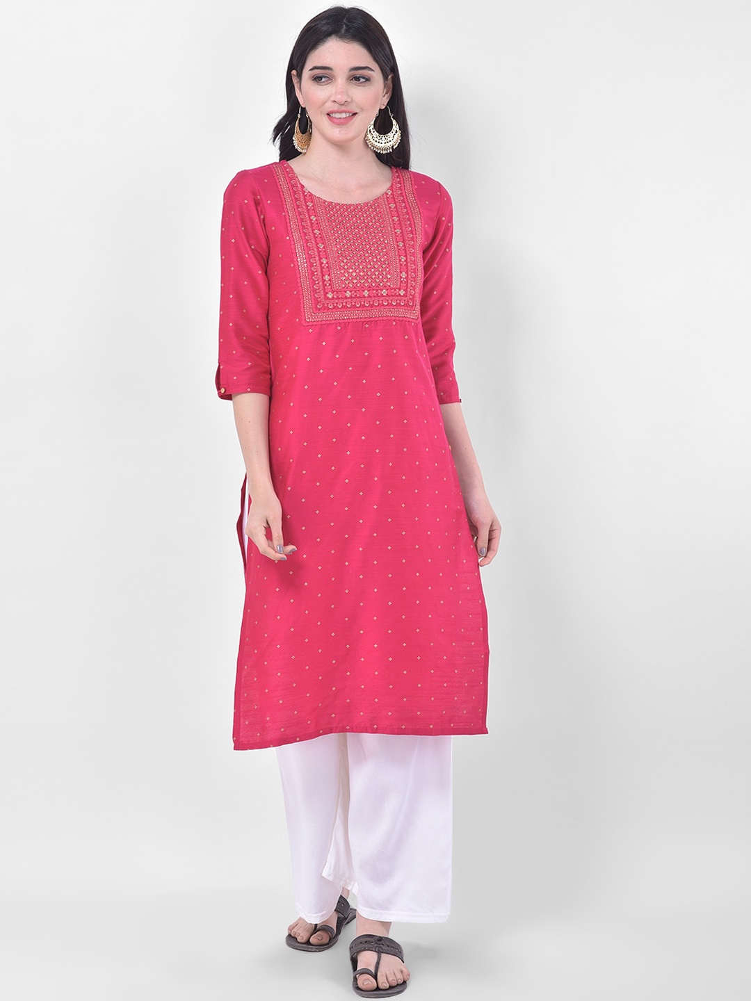 

Span Women Pink Embroidered Kurta