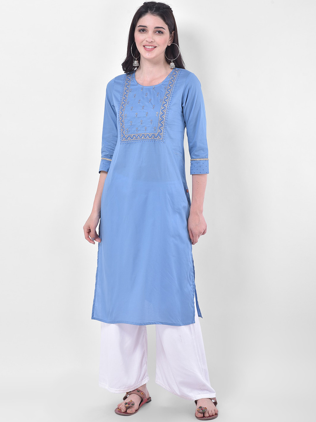 

Span Women Blue Yoke Design Thread Work Kurta