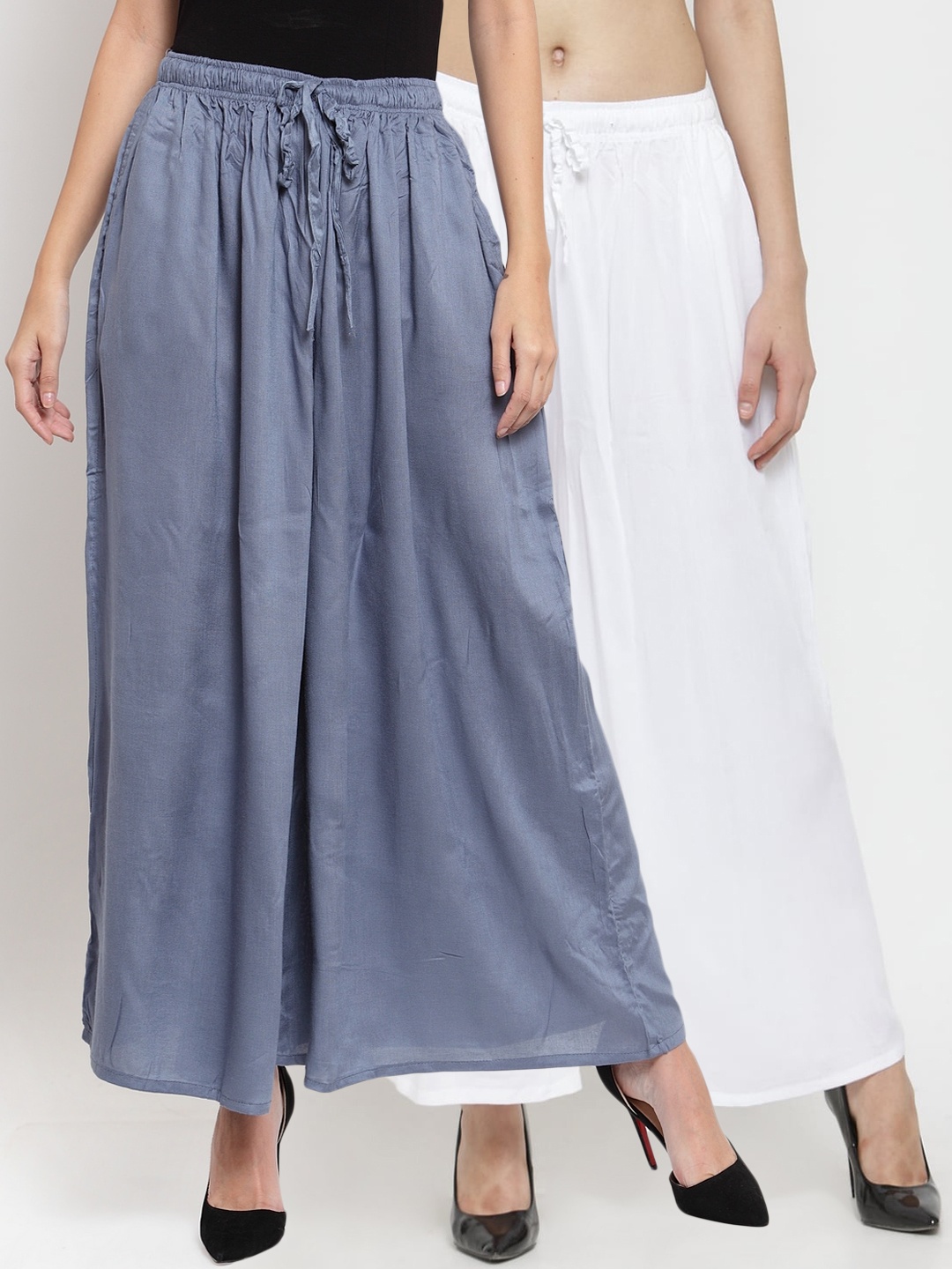 

Clora Creation Women Pack Of 2 Grey & White Solid Wide Leg Palazzos