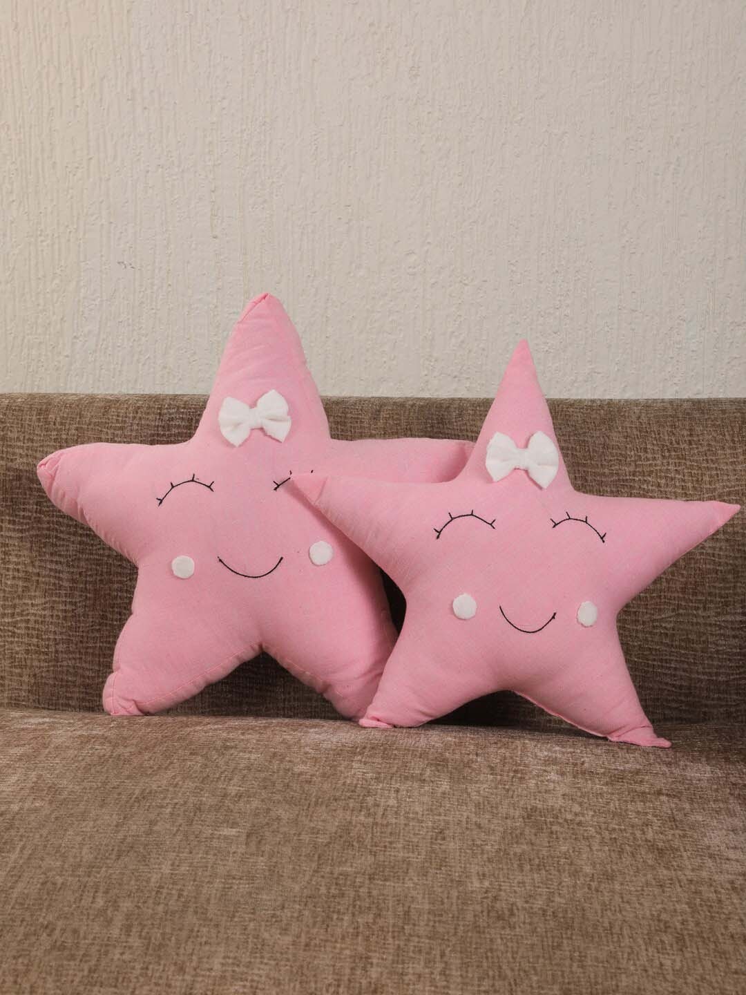 

My Gift Booth Set Of 2 Pink & Beige Printed Star Cushions