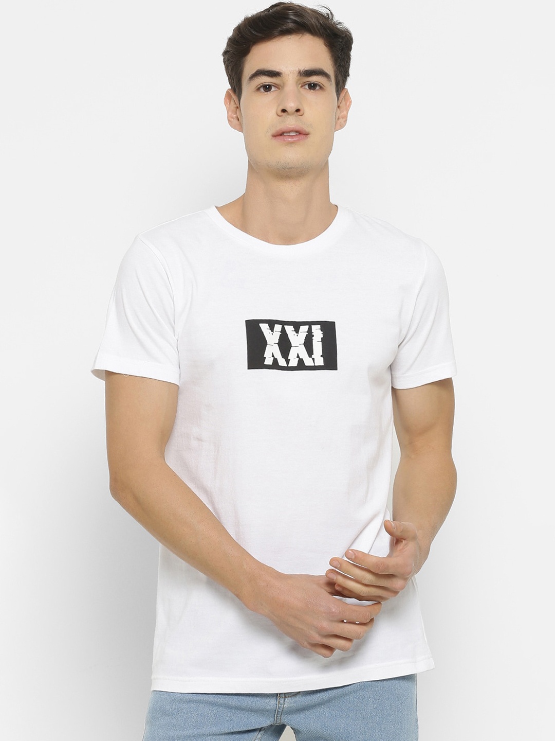 

FOREVER 21 Men White Printed Round Neck T-shirt