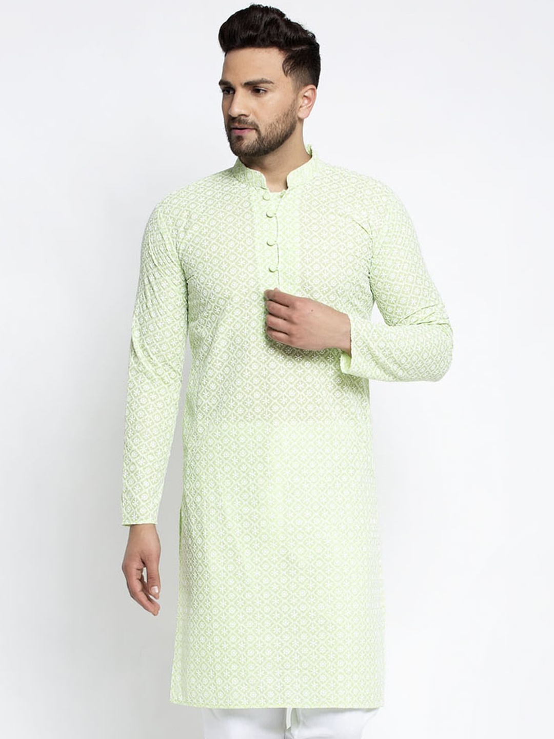 

Jompers Men Green Printed Kurta