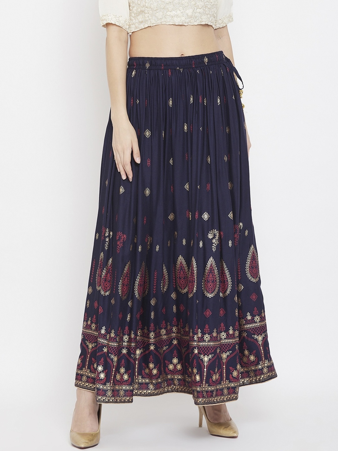 

Clora Creation Women Navy Blue & Pink Printed Flared Maxi Skirt