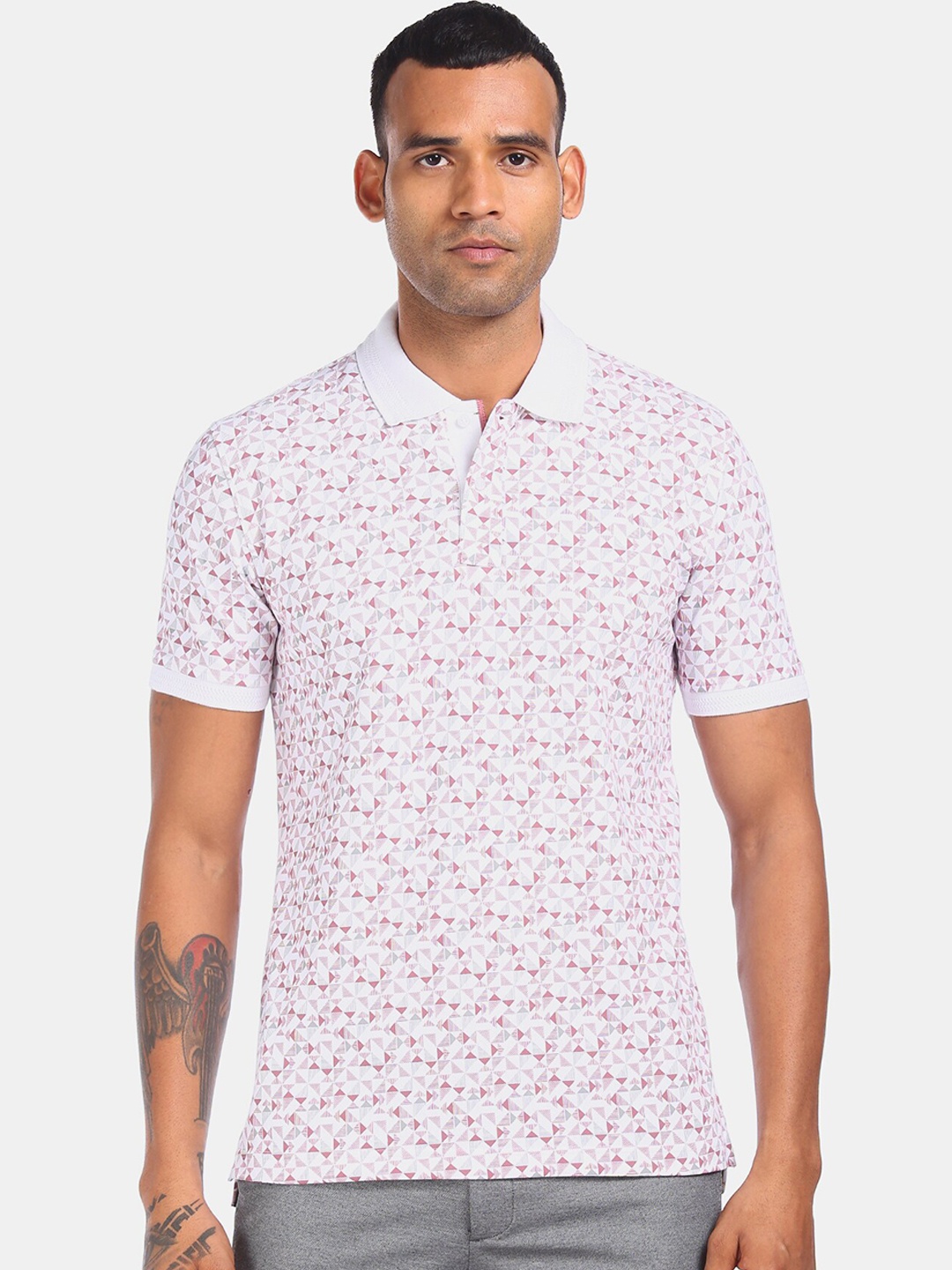 

Arrow Sport Men White Printed Polo Collar T-shirt
