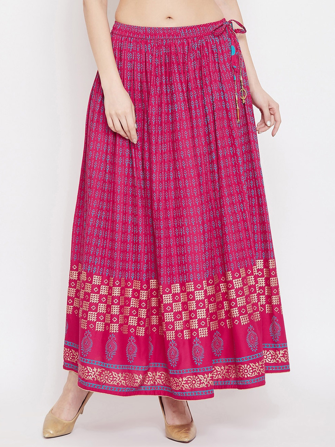 

Clora Creation Women Magenta Pink & Gold-Coloured Printed Flared Maxi Skirt