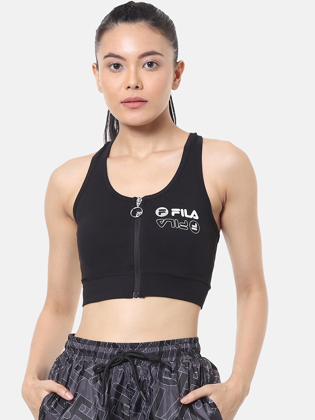 

FILA Black & White Printed Non-Wired Non Padded Workout Bra 12009215
