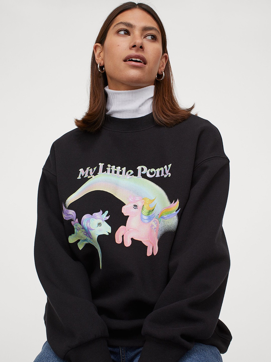 

H&M Women Black & Pink Oversized Printed Sweatshirt