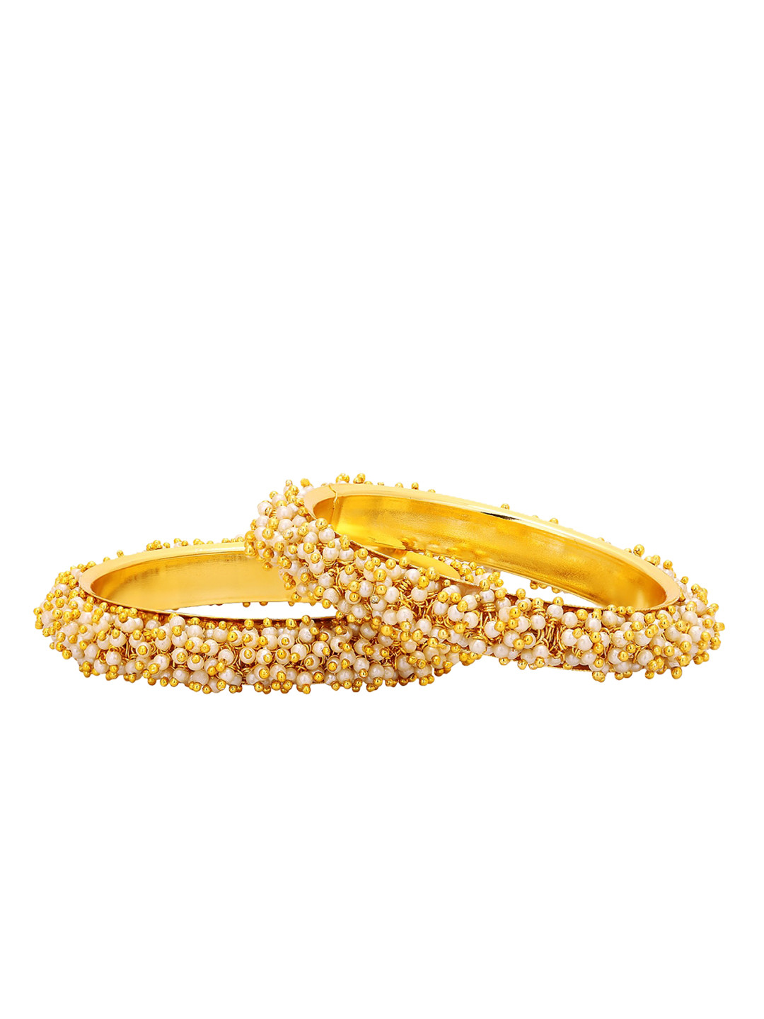

Adwitiya Collection Set Of 2 24CT Gold-Plated Off- White Pearl Beaded Stone-Studded Handcrafted Bangles