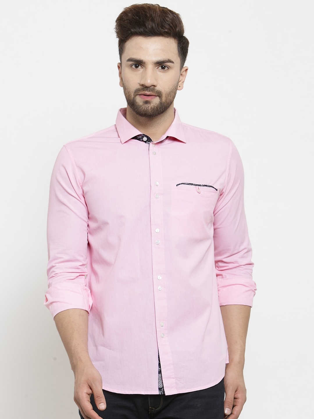 Purple State Men Pink Slim Fit Solid Casual Shirt