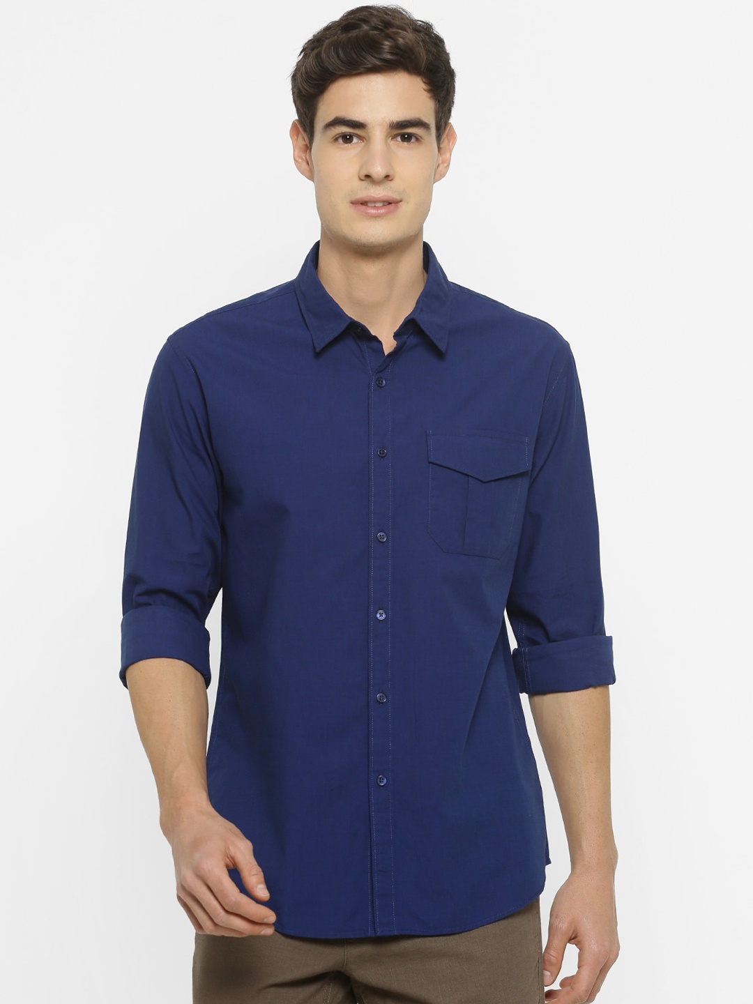 

FOREVER 21 Men Navy Blue Slim Fit Solid Casual Shirt