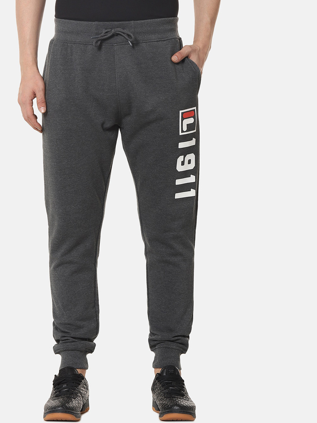 

FILA Men Charcoal Grey Solid Joggers
