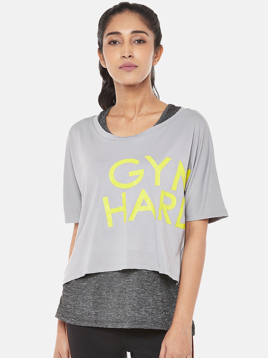 

Ajile by Pantaloons Women Grey Printed Layered Regular Top