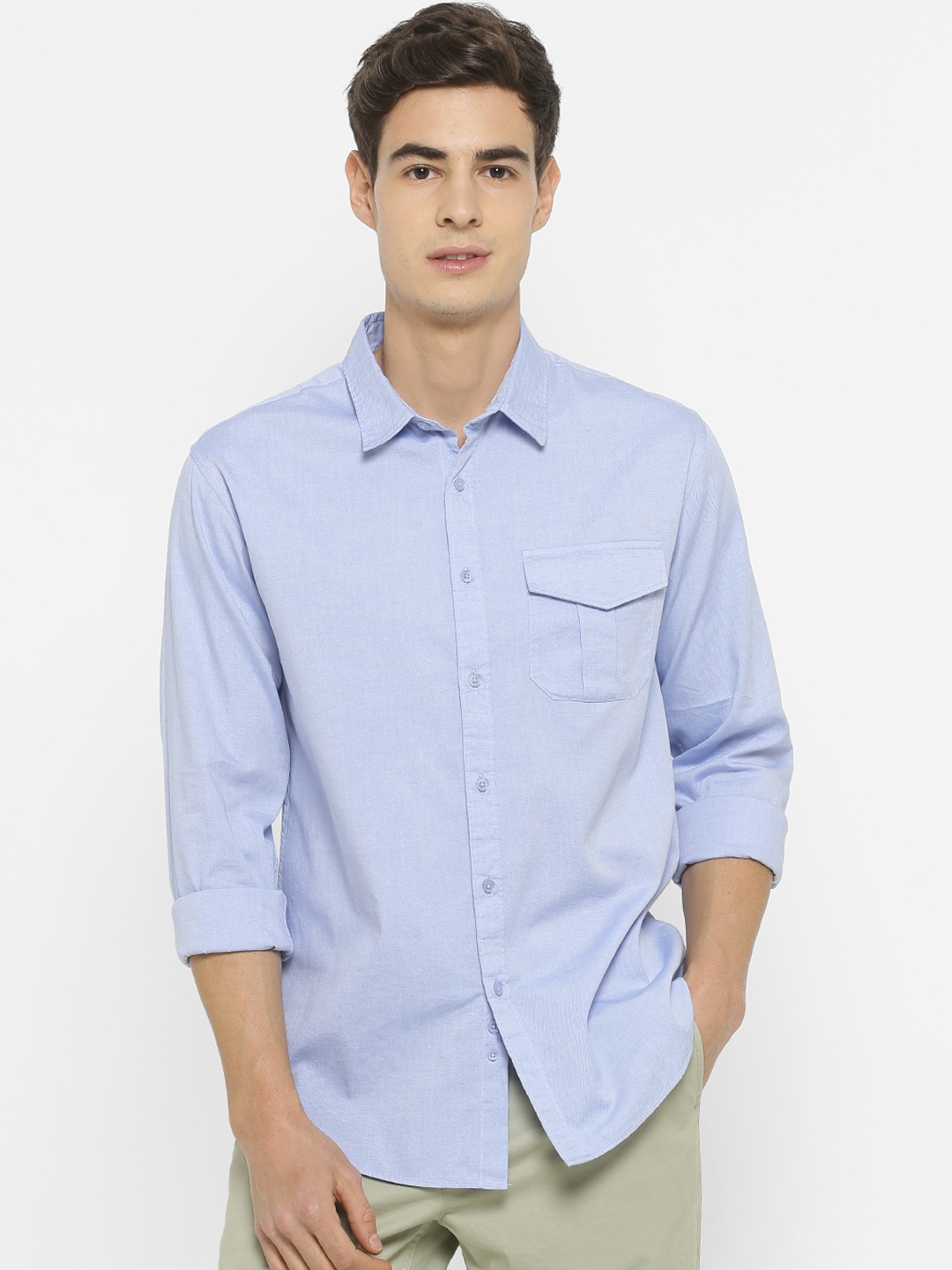 FOREVER 21 Men Blue Slim Fit Solid Casual Shirt