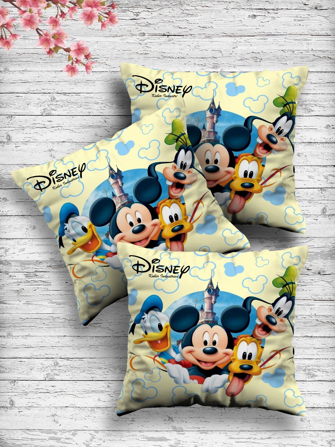 

Kuber Industries Set Of 3 Cream & Blue Disney Both Side Printed Reversible Cushions