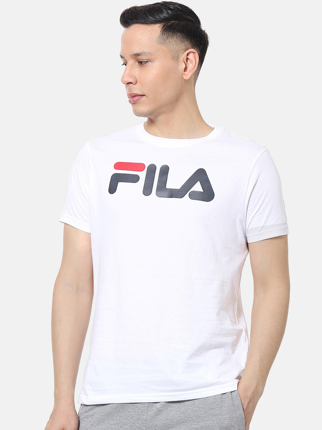 

FILA Men White & Black Brand Logo Printed Round Neck T-shirt