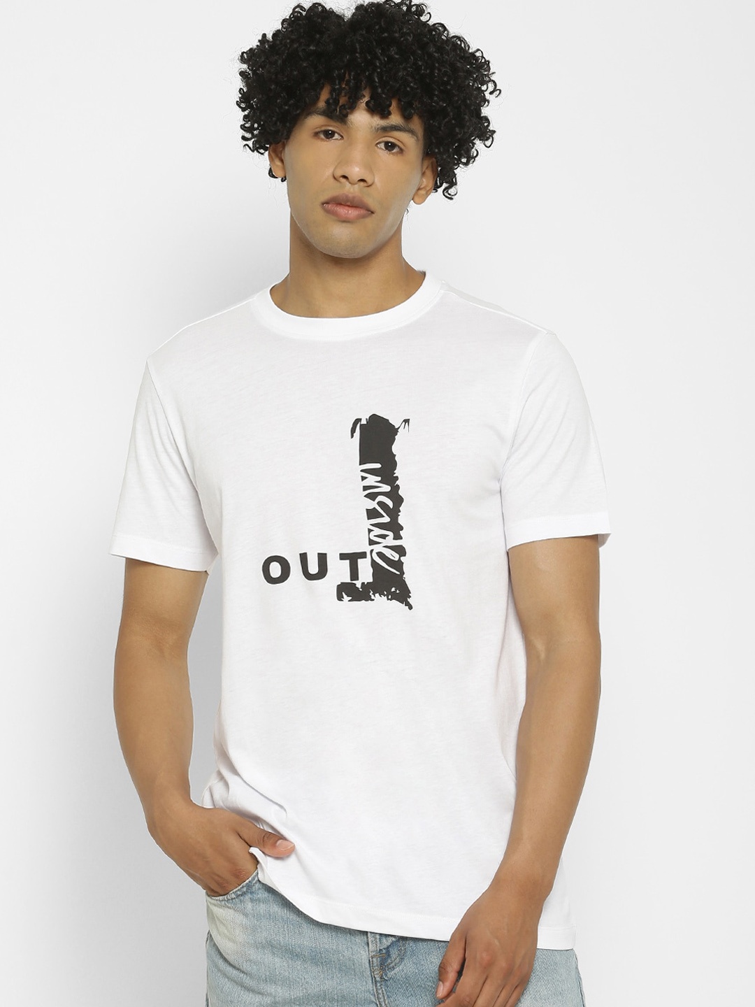 

FOREVER 21 Men White Printed Round Neck T-shirt