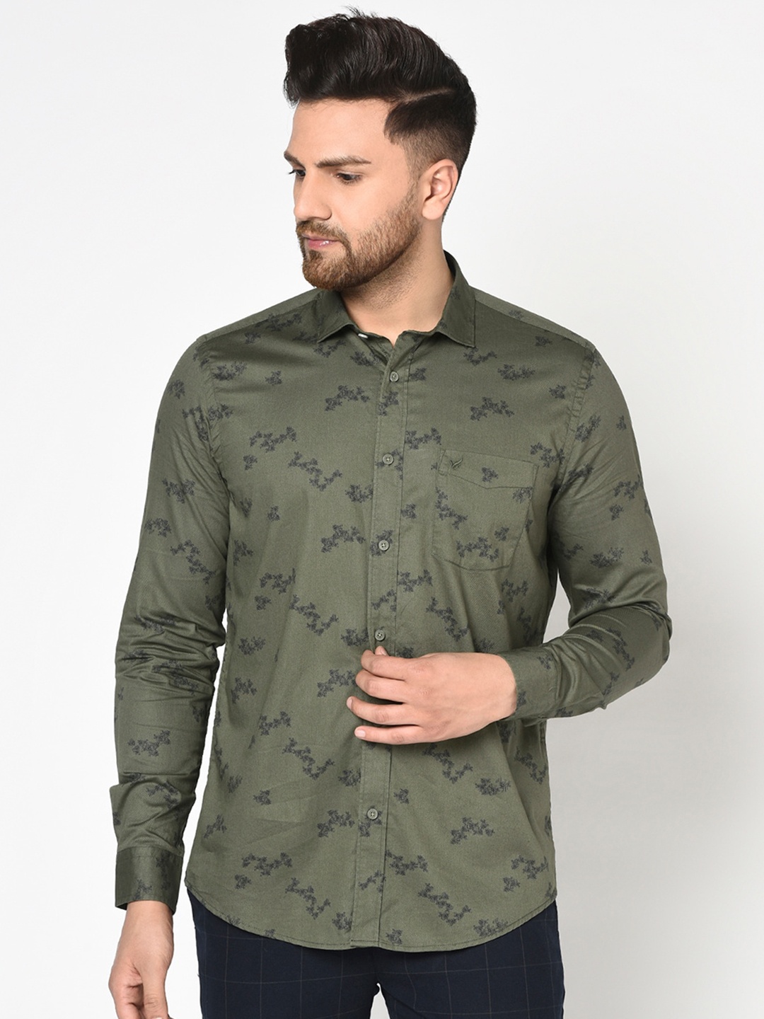 Blackberrys Men Olive Green India Slim Fit Printed Casual Shirt