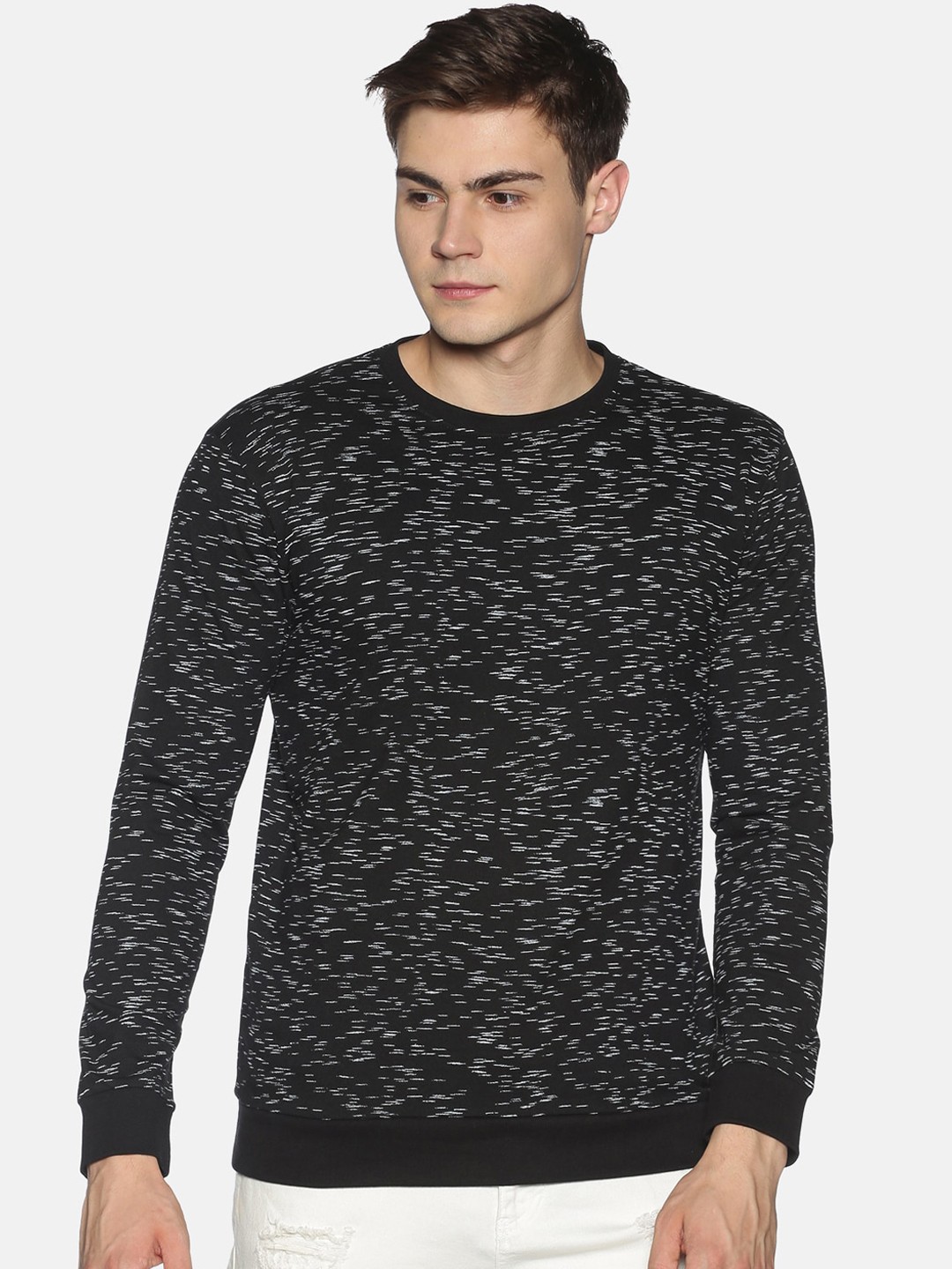 

UrGear Men Black Self Design Round Neck T-shirt