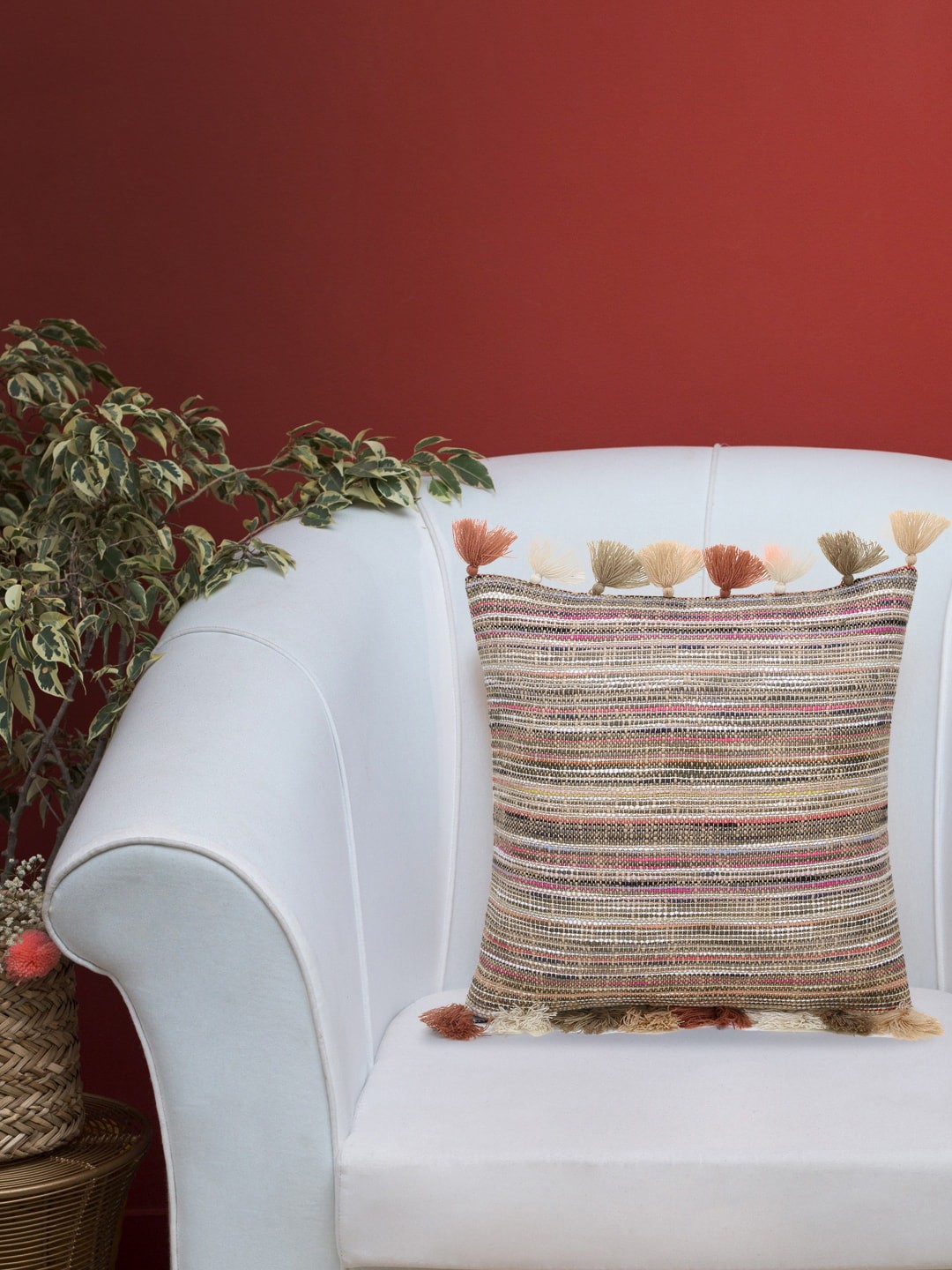 

Mezposh Brown & White Set of Single Striped Square Cushion Covers