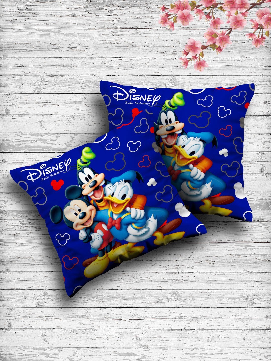 Kuber Industries Set Of 2 Blue & Red Disney Printed Reversible Cushions