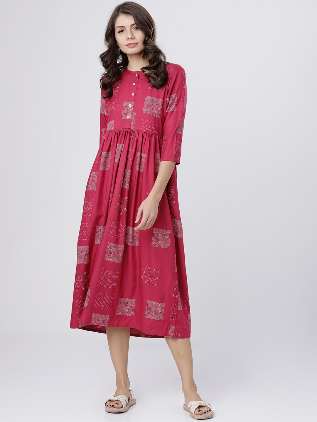 

Vishudh Women Pink Printed Fit and Flare Dress