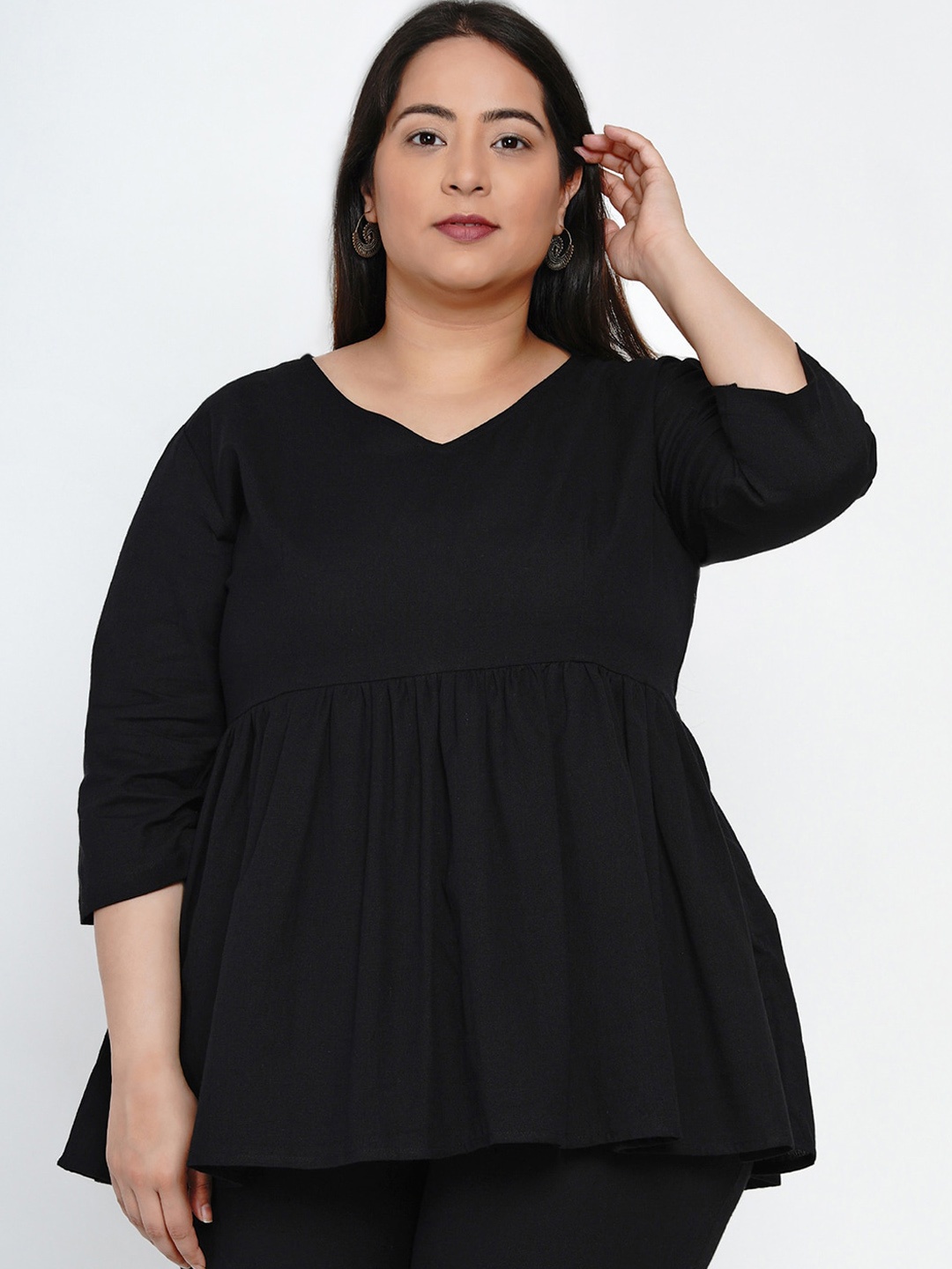 

Fabnest Curve Women Plus Size Black Pure Cotton Empire Top