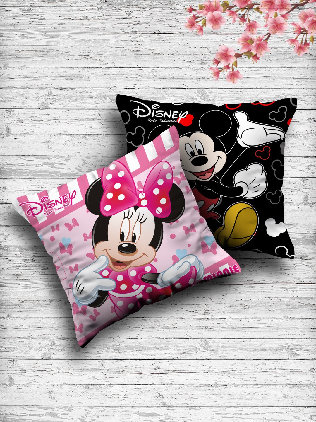 

Kuber Industries Set Of 2 Black & Pink Disney Printed Reversible Cushions