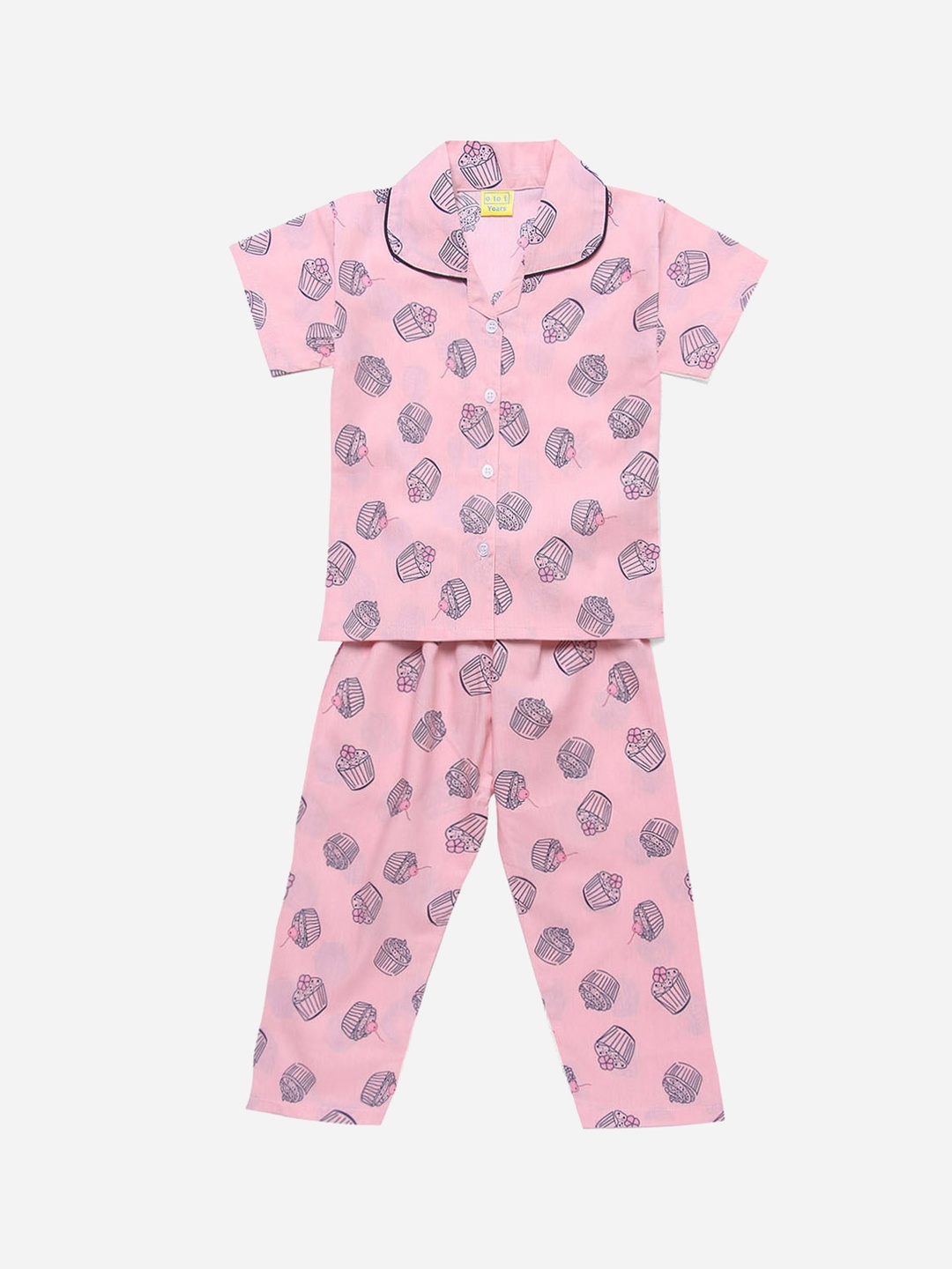 

The Magic Wand Girls Pink & Navy Blue Printed Night suit