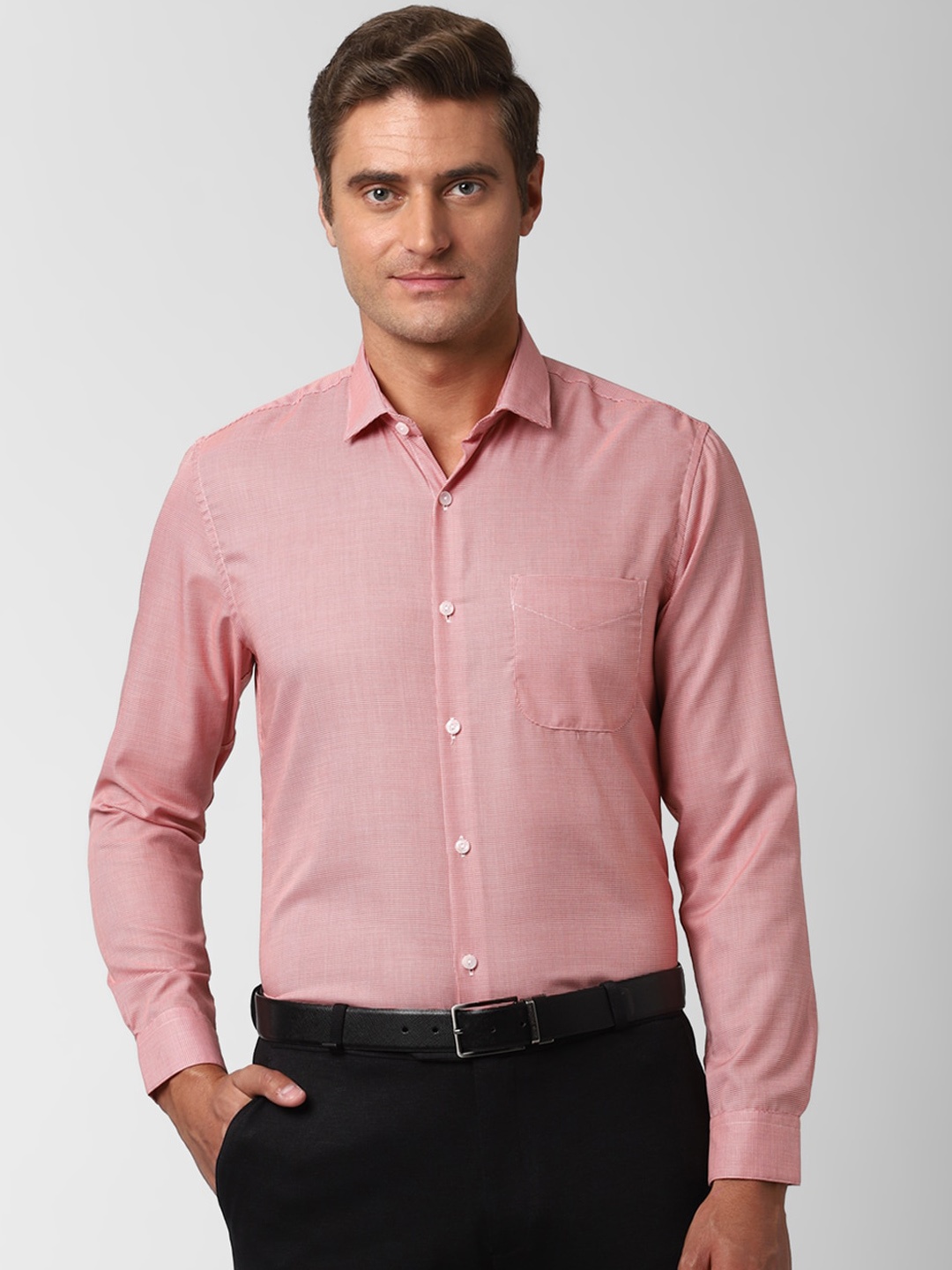 

Peter England Elite Men Orange Slim Fit Self Design Casual Cotton Shirt