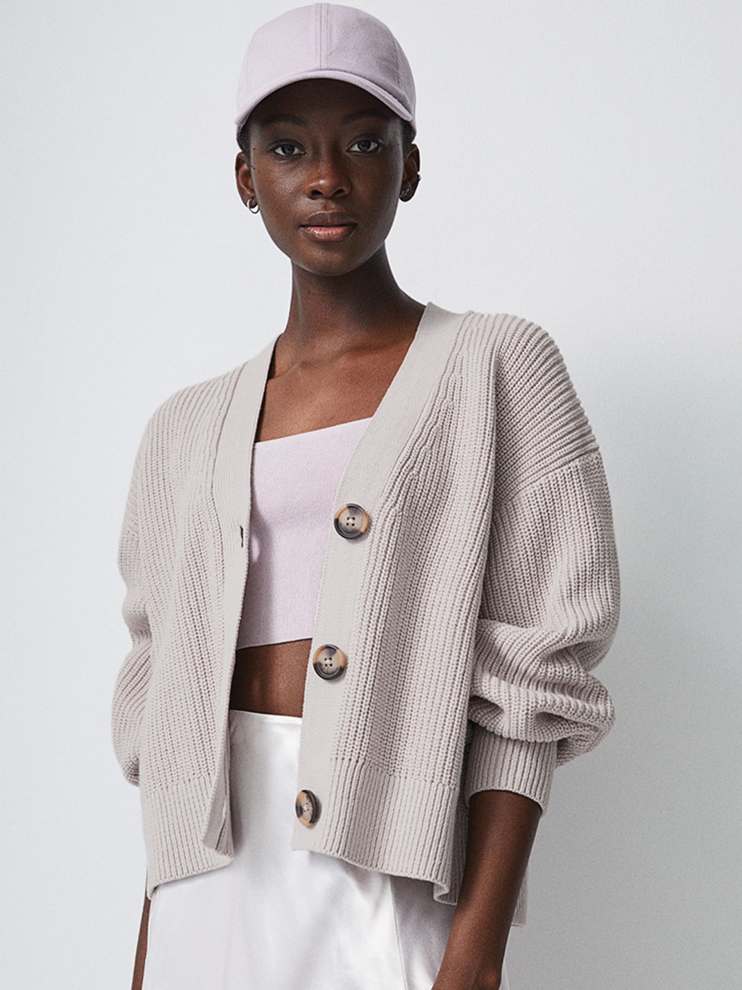 

H&M Women Rib-knit cardigan, Grey