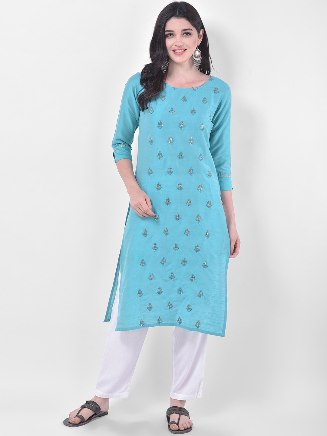 Span Women Blue Woven Design Kurta