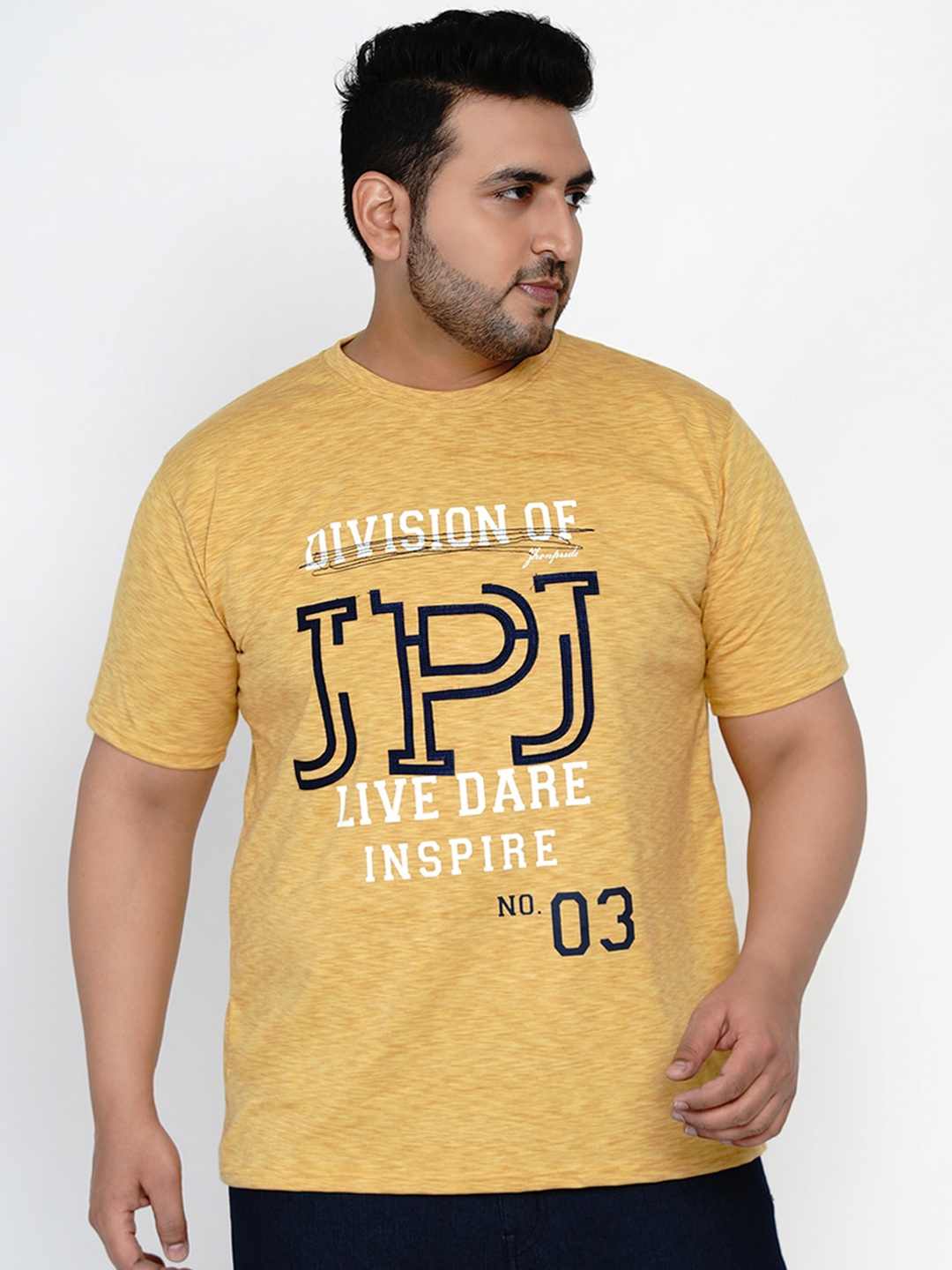 

John Pride Men Mustard Yellow Typography Printed T-shirt