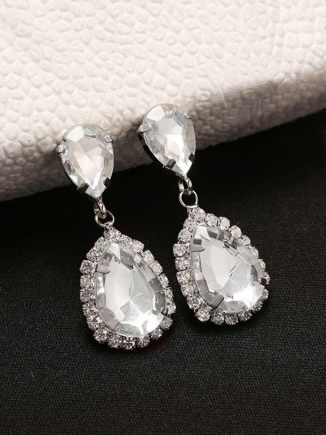 

OOMPH Silver-Toned Contemporary Drop Earrings