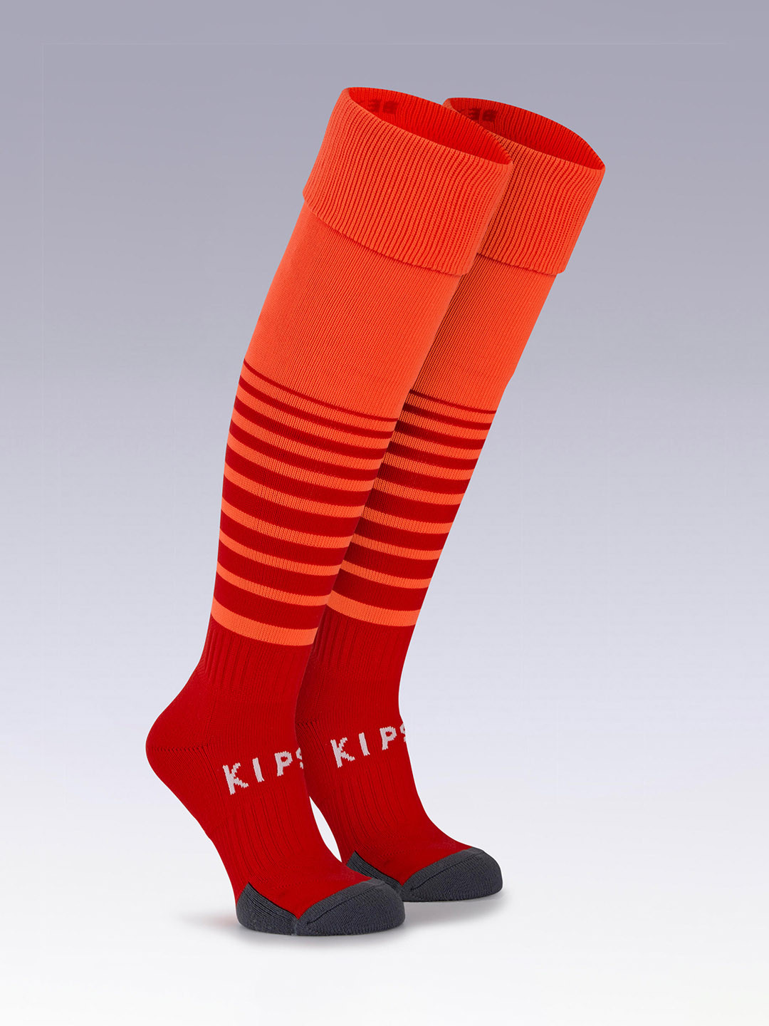 

Kipsta By Decathlon Kids Orange & Red Striped Football Knee-Length Socks
