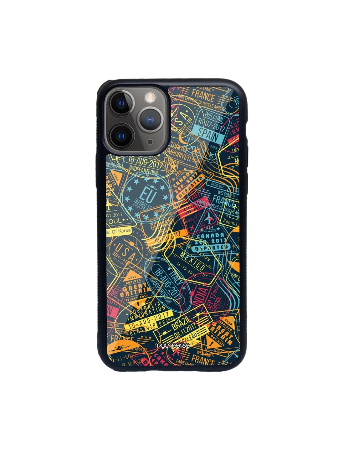 

macmerise Black & Yellow Immigration Stamps Printed iPhone 11 Pro Back Case