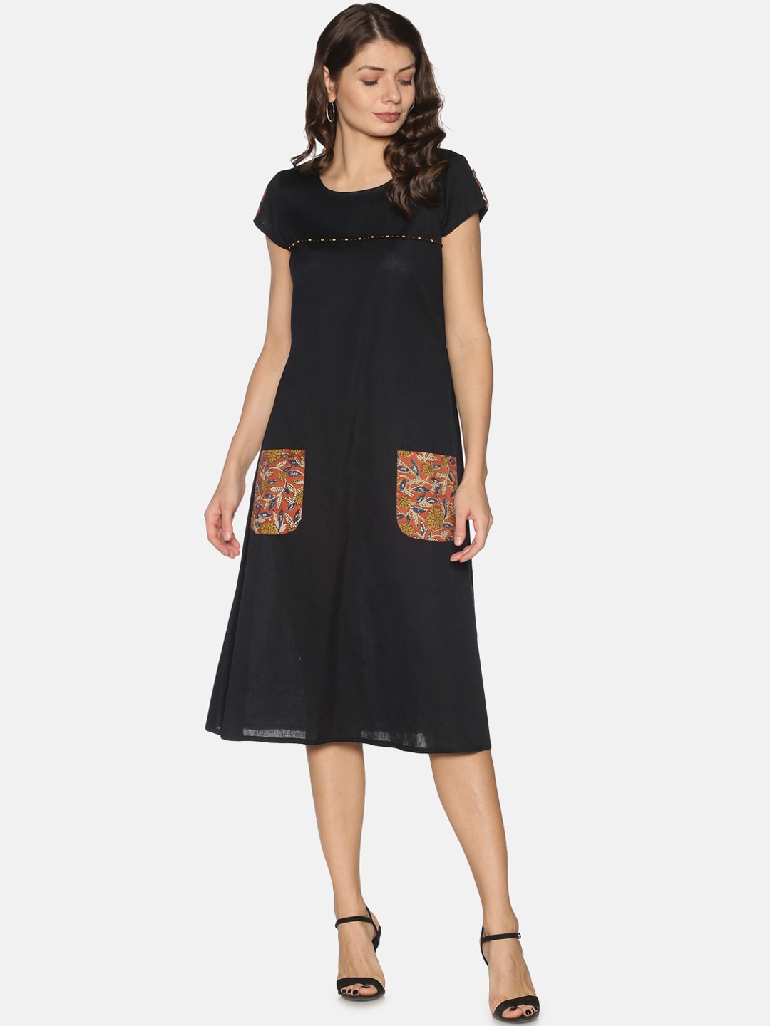 

Saffron Threads Women Black Solid A-Line Dress